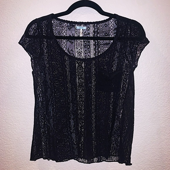 Basically NEW, Cute Black Lace/Knit Short Sleeve - Picture 1 of 3
